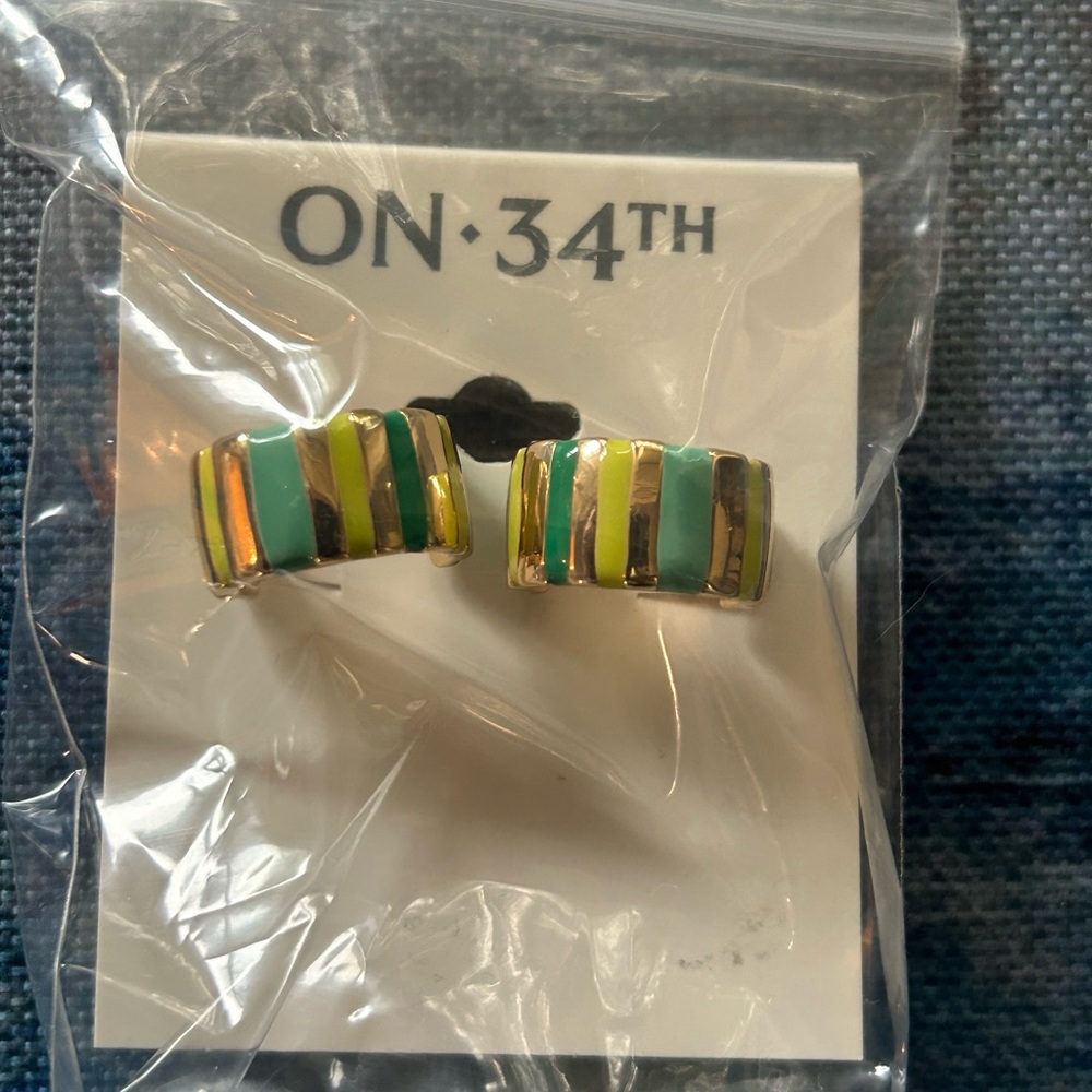 ON 34th Gold and Green Striped Earrings